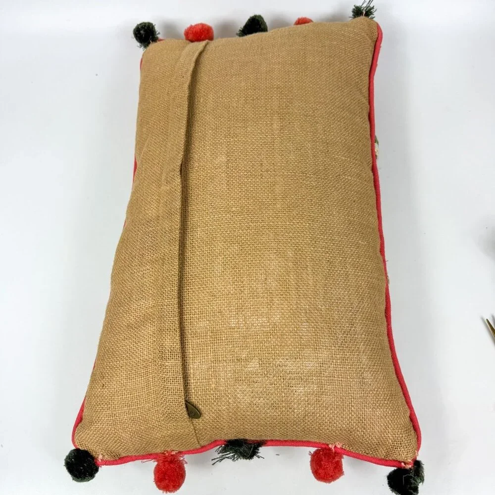 Justina Blakeney X Loloi Peyote Rectangular Jute Throw Pillow Pom Poms Geometric